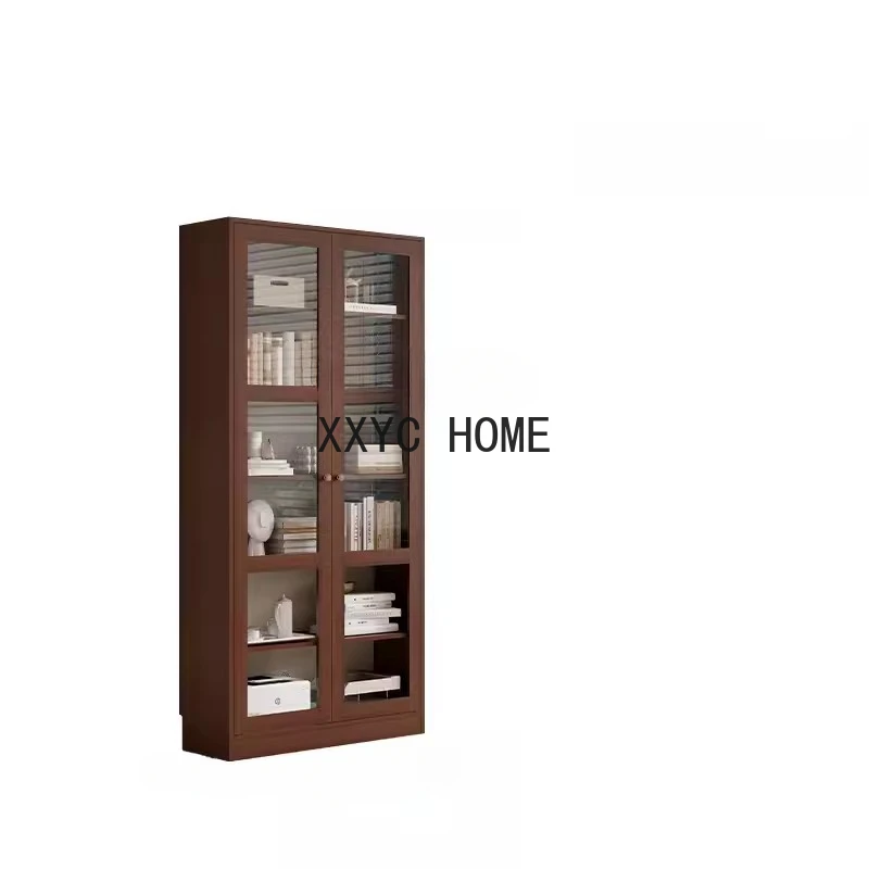 

Retro Brown Combined Bookcase to Living Room Entire Wall Glass Cabinet to Top French Mid-Ancient Storage Cabinet Floor