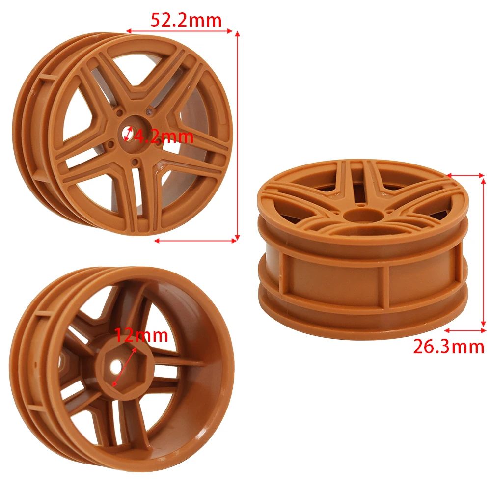 4pcs 1/10 RC On-Road Drift Racing Car Plastic Wheel Rim 52mm Wheel Hubs for Tamiya XV02 Kyosho HSP HPI Sakura Traxxas RedCat