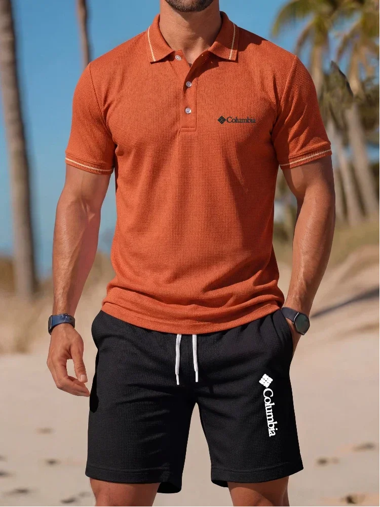 Brand Printed Polo Shirt Short Sleeved Set Fashionable Men's Polo Shirt Shorts 2026 Summer Comfortable Casual Lapel T-shirt Set