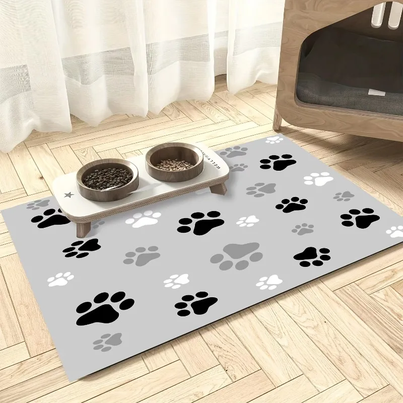 Pet Absorbent Feeding Mat for Dogs Amp Cats Leak Proof Easy Clean Multi-Purpose Dog Paw Print Design Washable Pet Supplies