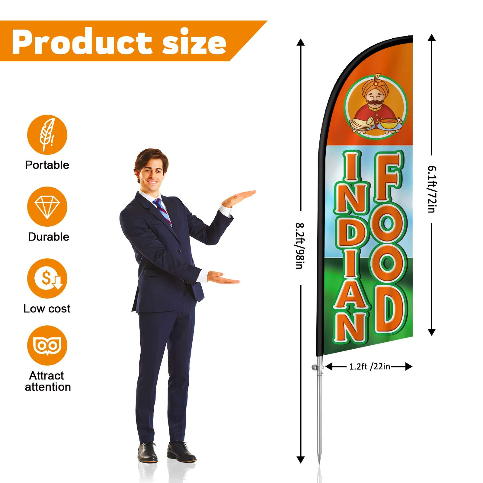 FSFLAG-The Indian Food Feather Flag with Aluminum Flagpole, Advertising Outdoor Banner Decoration for Business, 280cm,1Pc