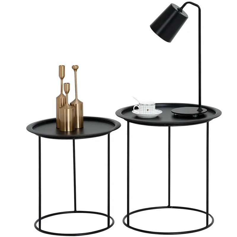 

Modern simple living room wrought iron small coffee table, modern household round edge table, bedroom creative mini