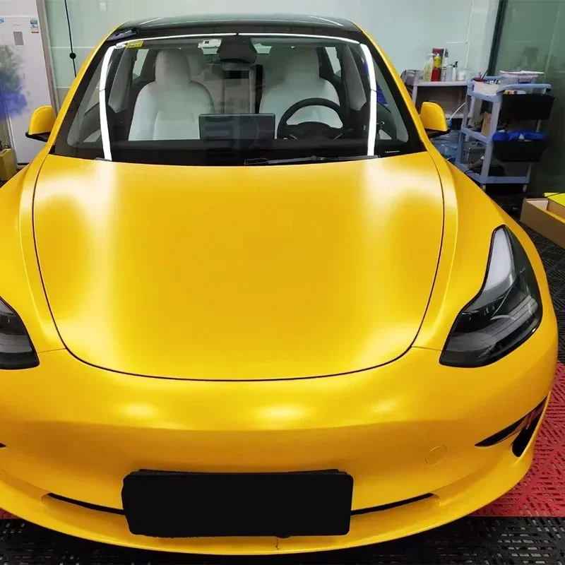 Car Vinyl Film PET Matte Metallic Yellow Vinyl Wrap Auto Modification Self Adhesive Car Body Film Decoration Sticker Accessories