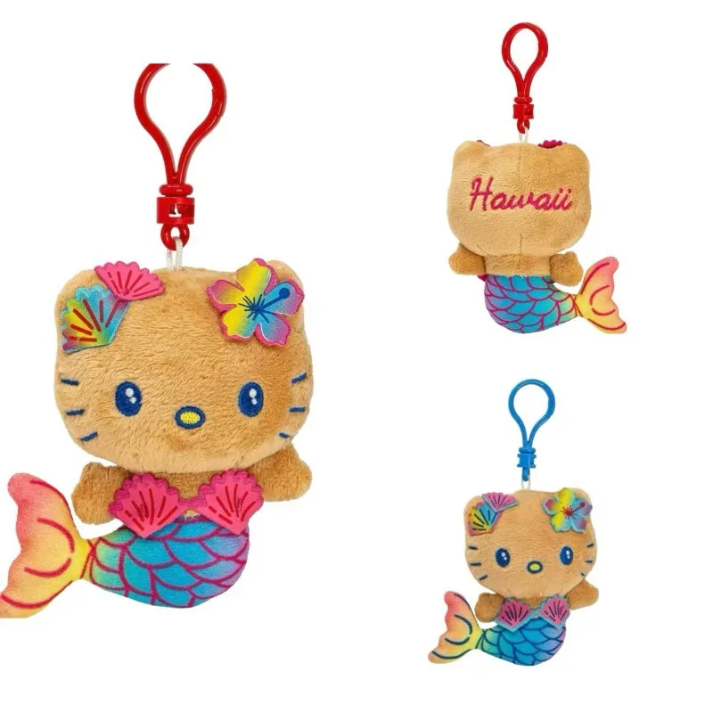 سانريو هاواي سلسلة حورية البحر الملونة مرحبا كيتي الجلد الداكن أفخم قلادة الكرتون المبهر حورية البحر كيتي دمية لعبة حقيبة المفاتيح