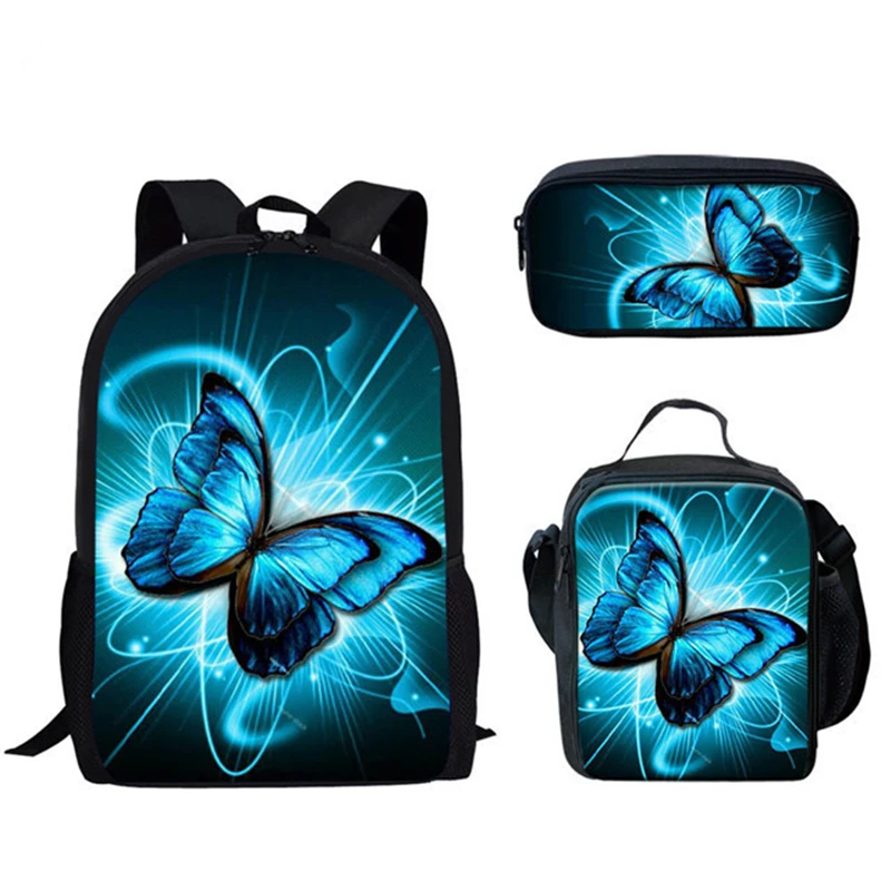 Imagem -06 - Anime Colorido Borboleta Peças Conjunto Conjunto Bolsa de Escola Impressão 3d Estudante Bolsa de Livro Portátil Mochila Meninos Meninas Campus Armazenamento Mochila