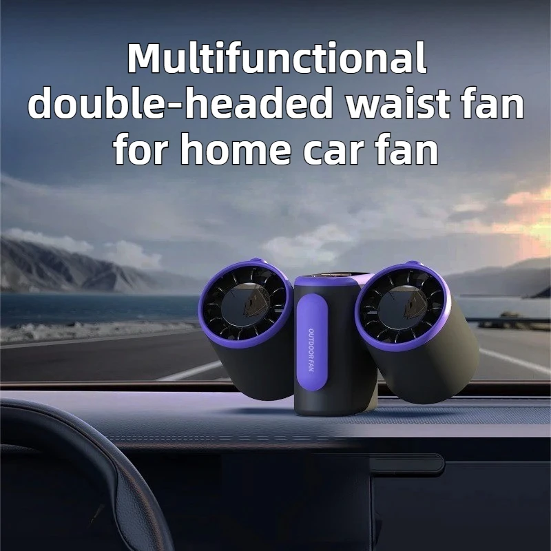 

Portable Double Head Hanging Neck Waist Fan with Power Bank LED Lighting Outdoor Camping for Automotive and Home Office Work