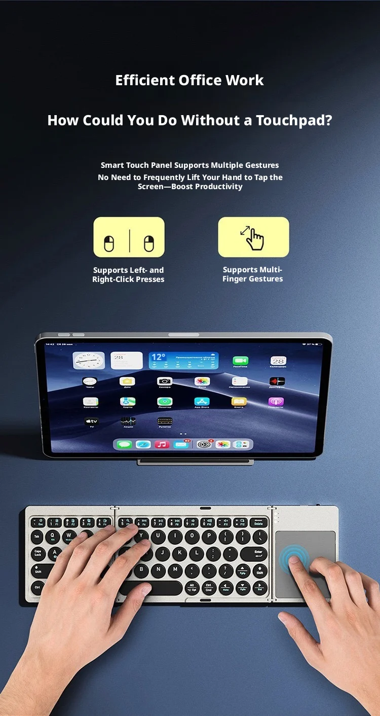 P+7 Three Foldable Bluetooth Keyboard With Case Support Multisystem Multidevice Silent Keys Whit Touchpad Included Keyboard