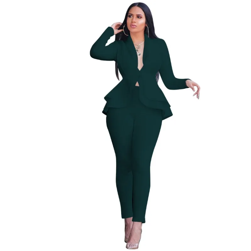 Plus size Fashionable ruffled edge air layer professional uniform casual set, elegant and atmospheric, showcasing noble taste