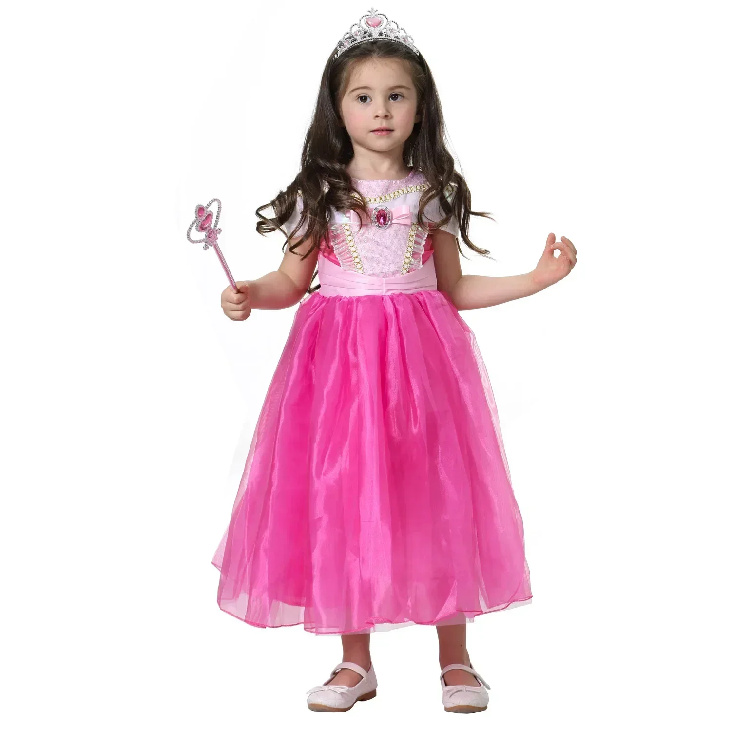 Girls Aurora Dress Princess Halloween Cosplay Costume Princess Rosy Pink Deluxe Outfit Kids Birthday Party Gown Fairy Disguise