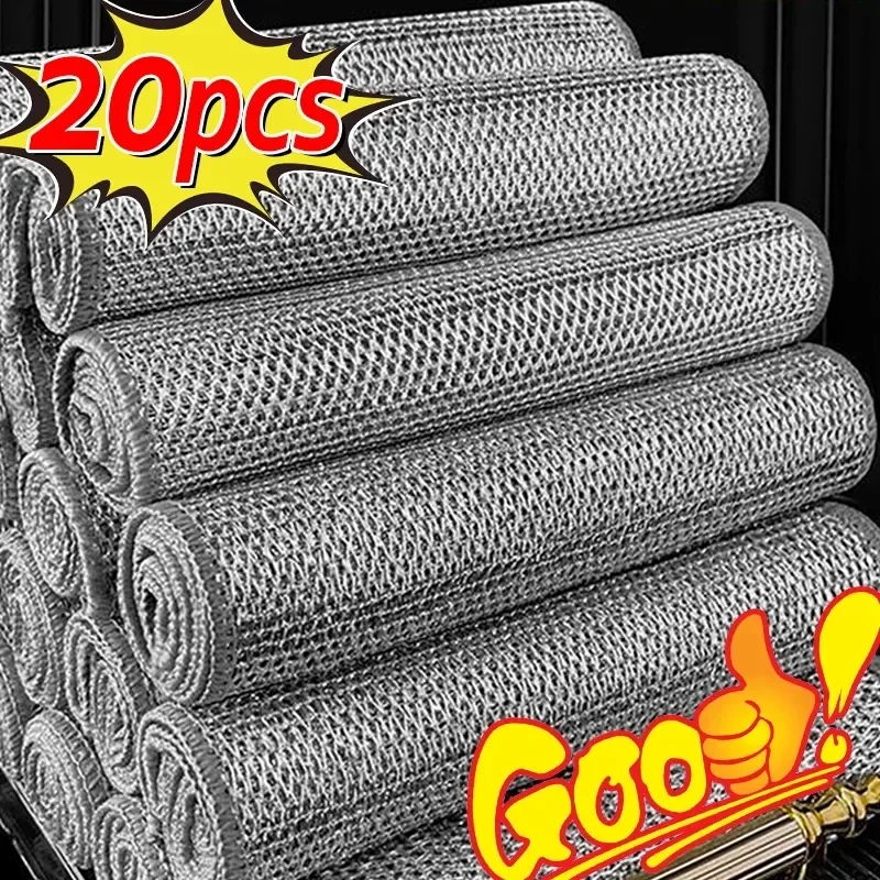 Steel Wire Cleaning Cloths Double Layers Magic Metal Silver Wires Rags Dishcloth Home Kitchen Washing Cloth Towels Clean Tools