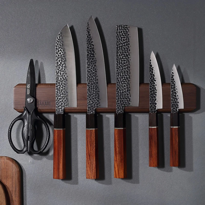 Solid Wood Magnetic Knife Holder Kitchen Knife Storage Rack Wall-Mounted Non-Perforated Design for Easy Access