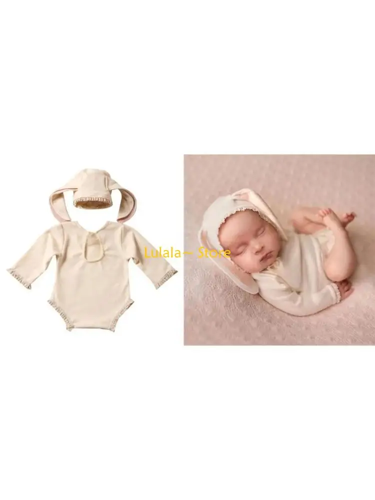 

Y4QA милый кролик тема костюм для фотосъемки новорожденных длинная шапка с ушками и комбинезон для ребенка