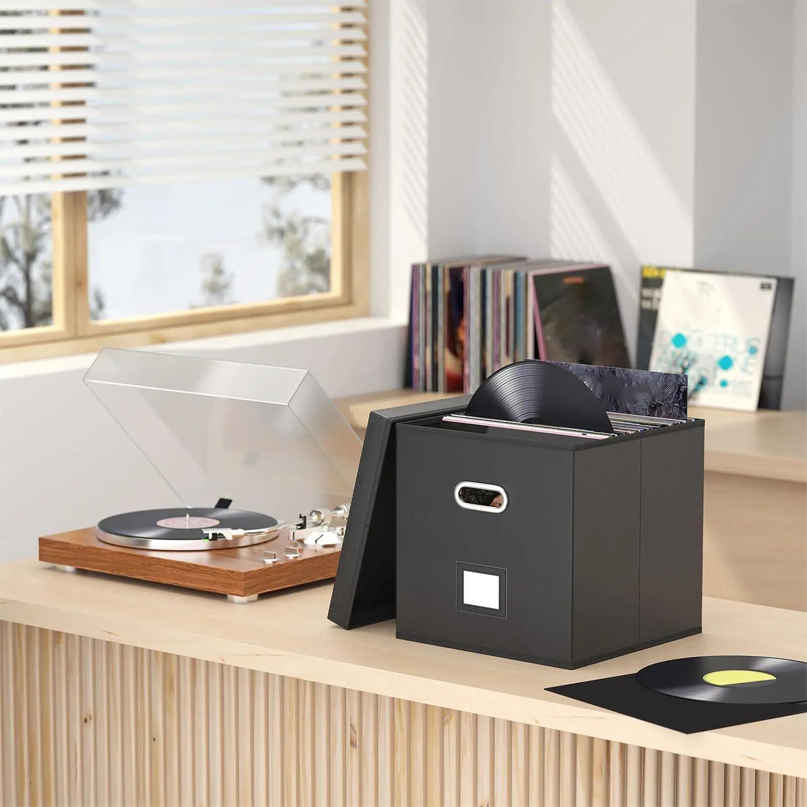 

Record Holder Stackable Album Holder With Lid Home Organization For Collection Display Music Studio Shipping Travel Family