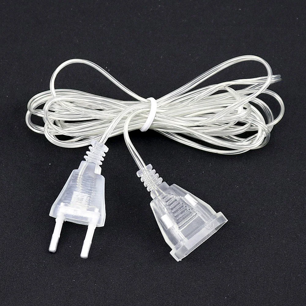 220V Transparent Power Extension Cord 3M 5M EU String Wire AC Standard Switch Cable LED Lamp for Christmas New Year String Light