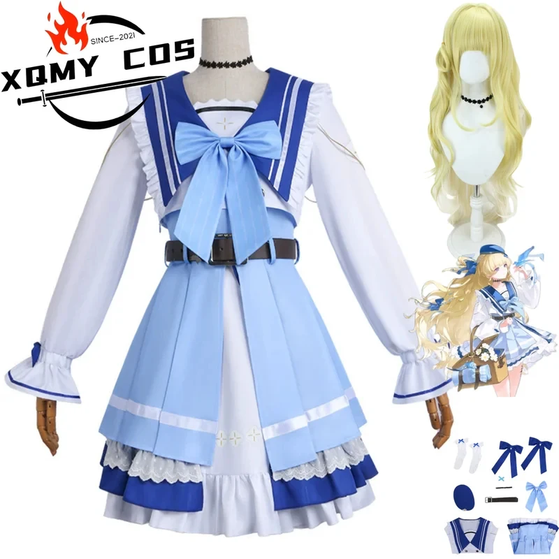 5;e,8\v,5/XqAnime Game Wuthering Waves Phoebe Cosplay Costume Japan South Korea JK Uniform White Coat Skirt Wig Woman f,5'h\8/m' view 3