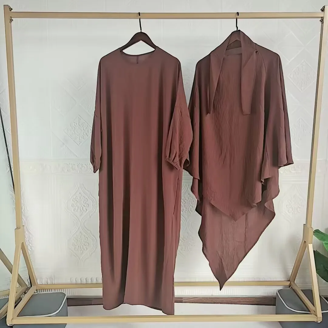 ‬Dubai Abaya Khimar Set Jilbab 2 Piece Prayer Clothes Muslim Women Long Hijab Scarf Dress Turkey Islam Outfit Ramadan Eid