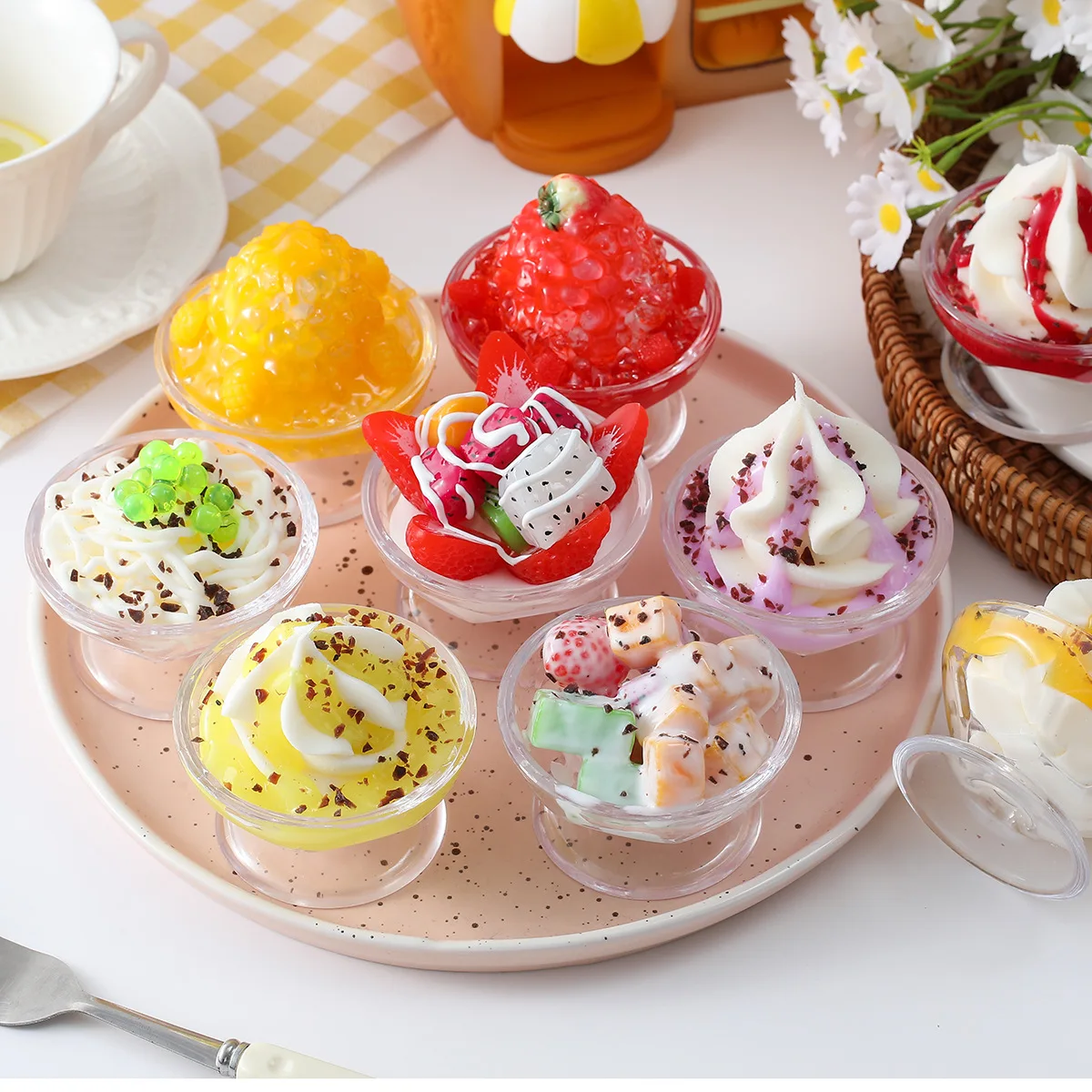 Simulation Fruit Salad Sundae Ice Cup Model Fake Cream Samples Nuts Desserts Props Show Window Customized 2pc/lot
