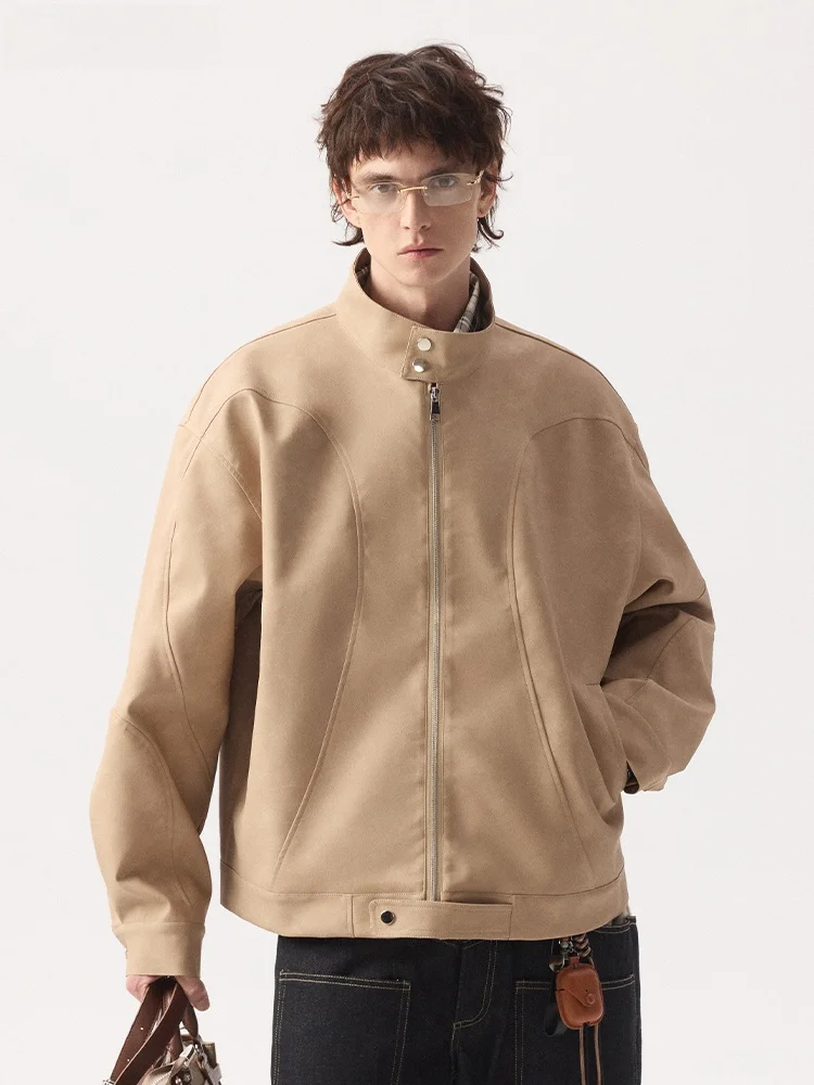 Omjk الأمريكية الرجعية تفكيك المرقعة الوقوف طوق الرجال الجلود Jaet الخريف الشتاء الاتجاه الجديد العلامة التجارية كول دراجة نارية S... #3