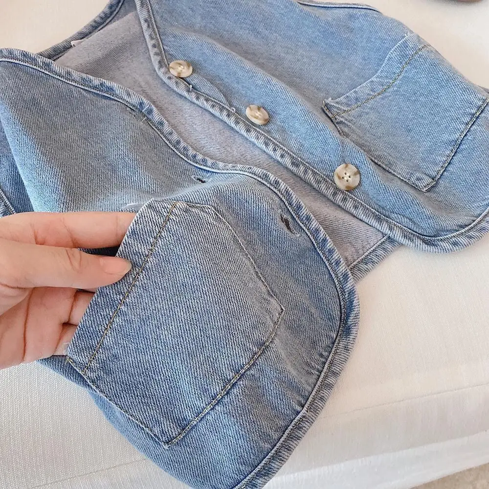 Girls' Denim Vest Children's Spring and Autumn New Style Outerwear Vest Children's Baby Spring and Autumn Coat