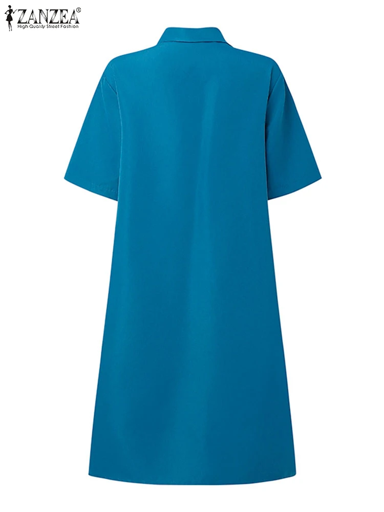 ZANZEA Mode Gedruckt Kleid Casual Revers Neck Shirt Sommerkleid 2025, Vintage Vestidos Tasten Kurze Puff Sleeve Robe Übergroßen