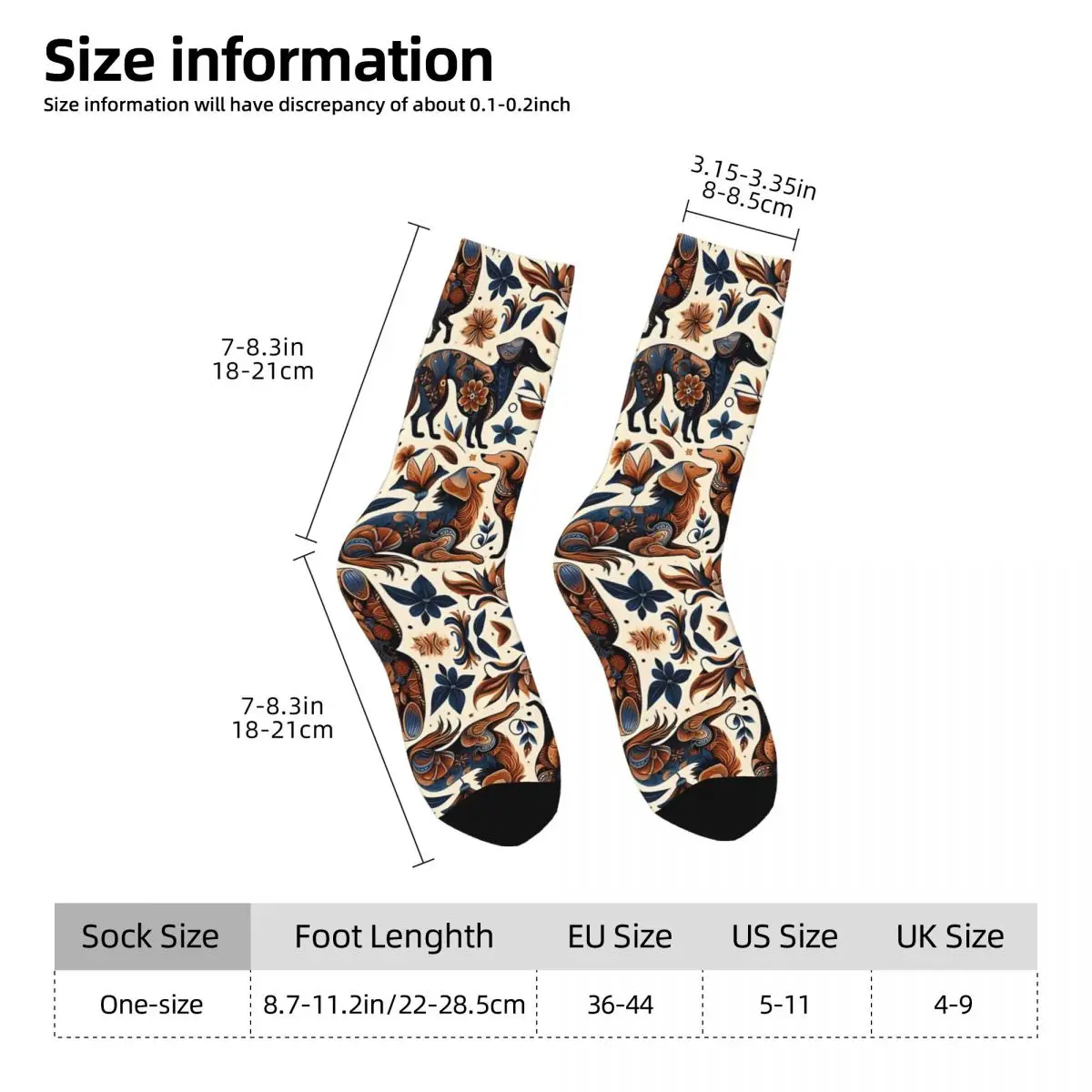 Funny Men's Socks Brown Dachshund Pattern Retro Harajuku Dog Lover Hip Hop Casual Pattern Crew Crazy Sock Gift Printed