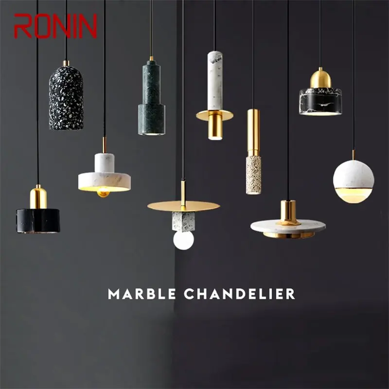 

RONIN Nordic Pendant Lamp Modern Creative Luxury LED brass Fixtures Marble Decorative For Home Chandelier