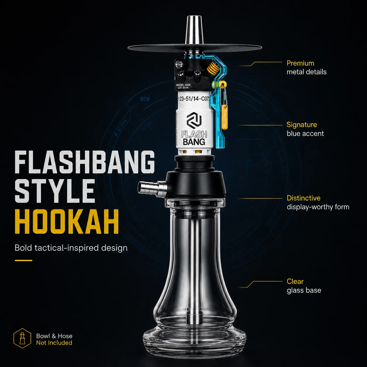 

AMOTION Flashbang Hookah Shisha Water Pipe, Tactical Style Hookah Body, Modern Nargile Stem for Adults, Home Bar Lounge Party Sm