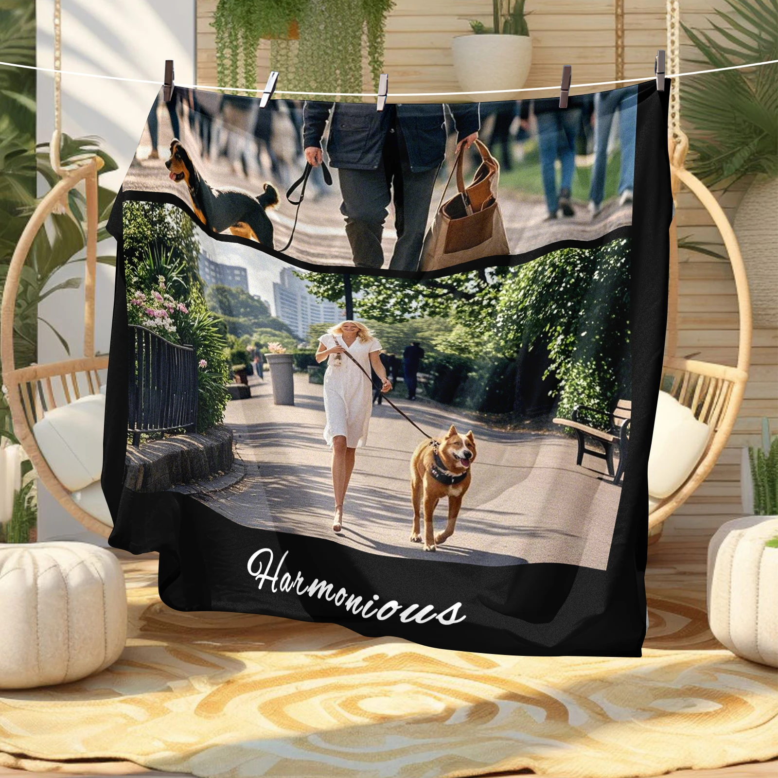 Owners Walk Their Dogs With Photos Customised Bankets For Friends With Dogs Special Gifts For Family Pets Usable Shawl Blankets