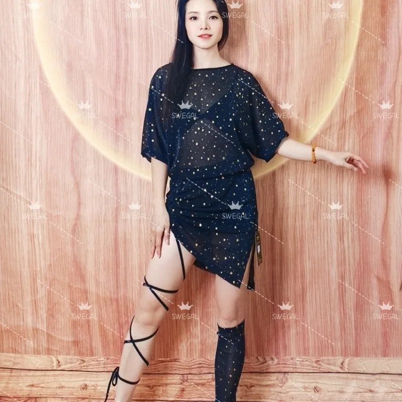 Customized Swegal Sexy Belly Dance Costumes Star Network Personalized Dress Oriental Dance Practice Dress Micro Transparent