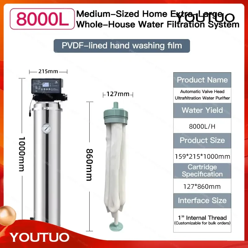for Smart Auto-Clean Whole House Water Filter 8000L/H Auto Flush Remove Sediment Bacteria 304SS UF System for Home