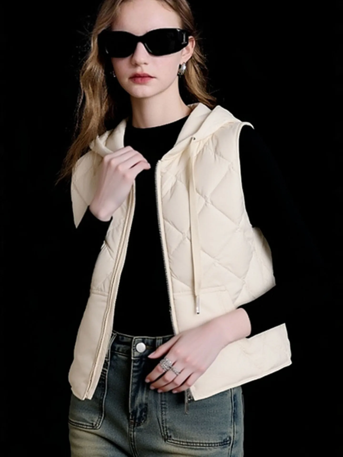 

Korean Sle Hooded Vest 2025 Autumn Winter Versatile Warm Faionable Jaet Top Layering Attractive Upper Apparel