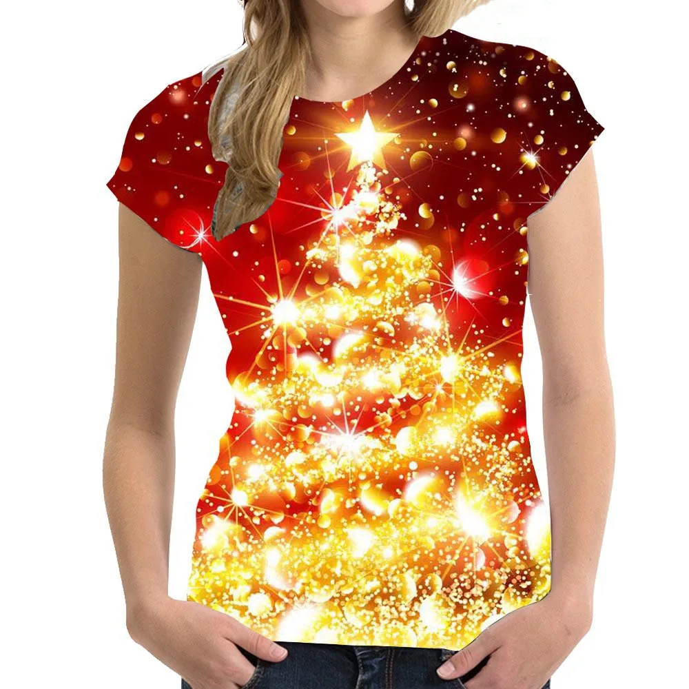 2024 Women Christmas T Shirt 3d New Year O-neck Ladies Short Sleeve Tees Tops Kawaii Xmas T Shirt Overiszed Women‘s Clothing Y2K