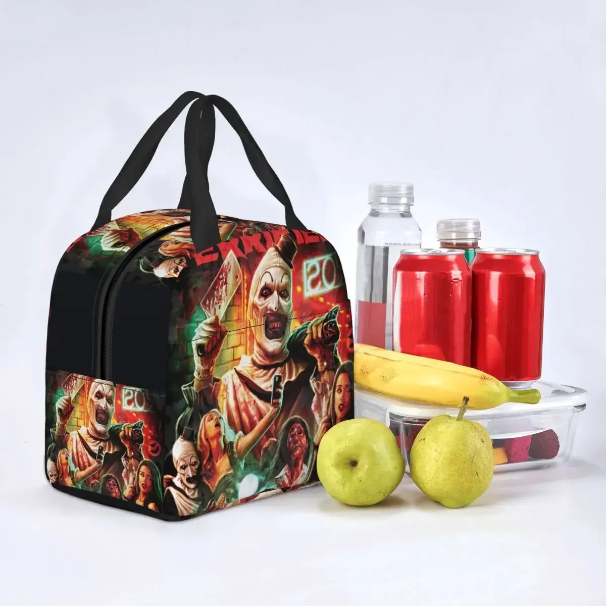 Horror Movie Terrifier Lunch Bag Women Cooler Warm Insulated  Halloween Lunch Box for Kids School Children Food Picnic Tote Bags