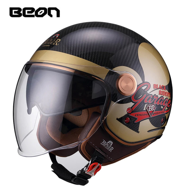 BEON BR-20 Motorcycle Riding Helmet Carbon Fiber Half Helmet 3/4 Helmet Dual Lens Men's and Women's Four Seasons Universal