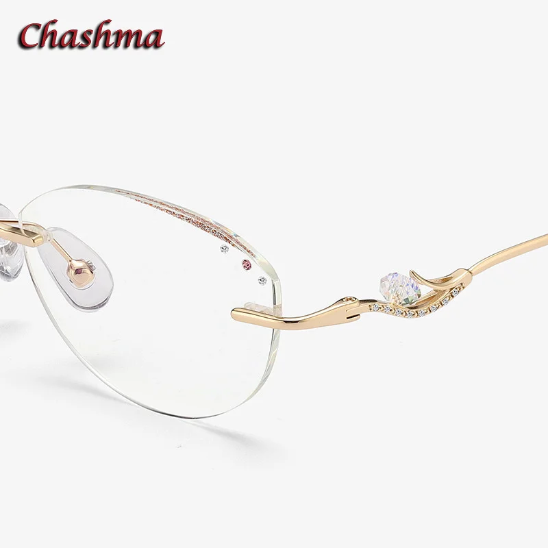 Chashma Gafas Luxury Eyeglass Glitter Clear Lens Titanium Frame Women Rhinestone Optical Rimless Fashion Spectacles Female