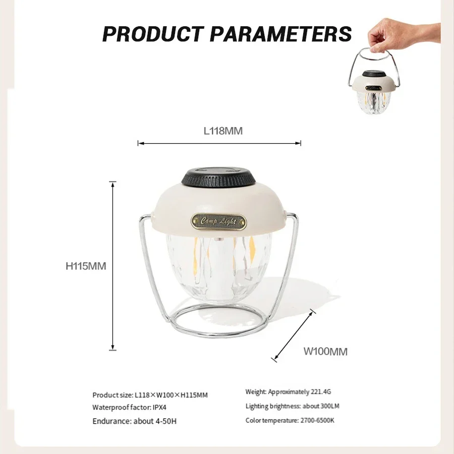 Portable Retro Camping Lamp LED Working Light Outdoor Hooking Torch Multi-functional Emergency Light Waterproof Tent Lamp