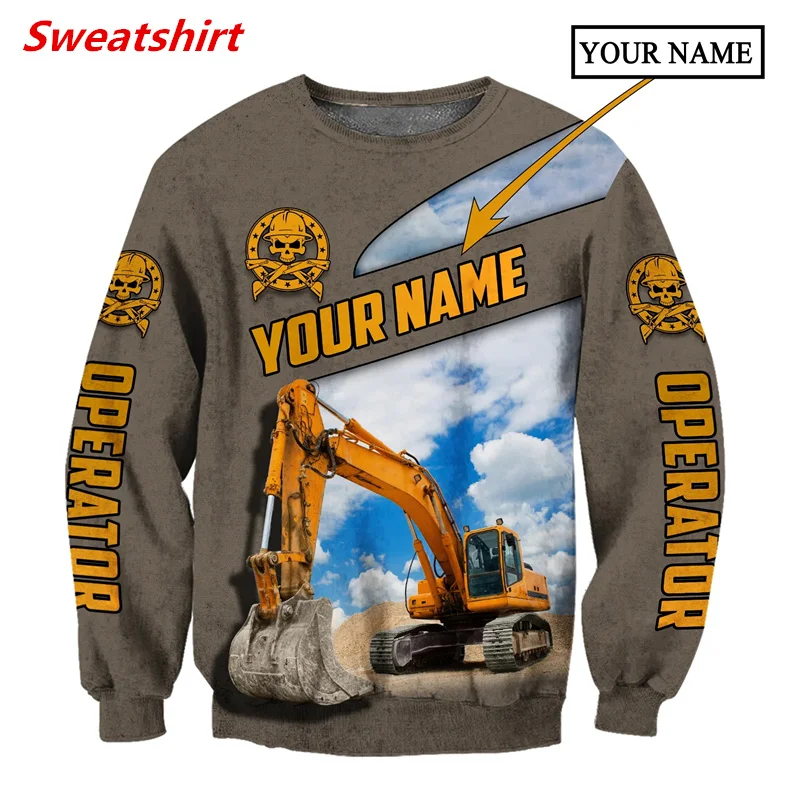 Men's Autumn Hoodie Custom Name Excavator Operator 3D Printed Zipper Hoodie Unisex Fashion Street Wear Casual Sweatshirt F012