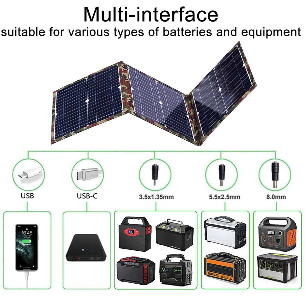 150W Foldable Solar Power Station Solar Panel Kit Complete MPPT Portable Generator Charger 5V/18V for Car Boat Caravan Camping