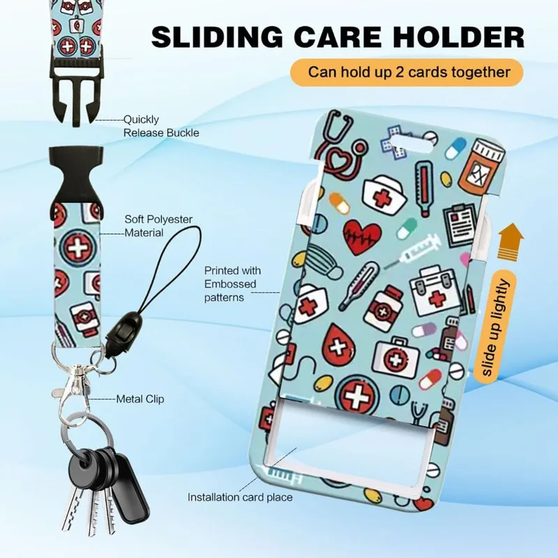 

Cartoon Nurse Badge Holder Set Detachable Lanyard with Buckle Double-Sided Medical ID Card Case Badge Holder Worker Accessories