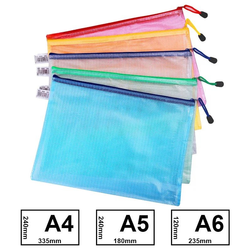 mesh zipper pouch para documento pasta de arquivos bolsa de armazenamento pasta zip escola e escritorio organizador de mesa acessorios a4 a5 a6 10 pcs 01