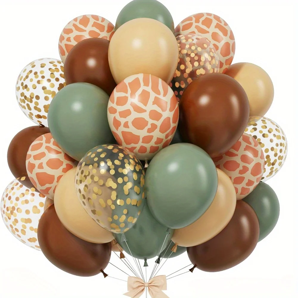42 Stück grün-braunes Ballon-Set, 30,5 cm, Hirschdruck, goldene Konfetti-Luftballons, Geburtstagsparty-Dekorationen, Dschungel-Thema, Partyzubehör