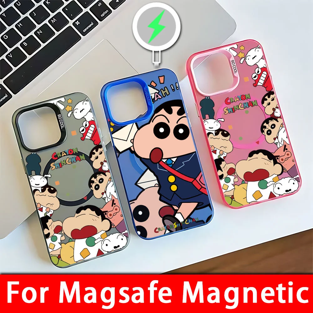 Crayon Shin-chans Magnetic Magsafe Phone Case For iPhone 14 11 12 13 15 16 Pro Max Plus Wireless Charging Protector Back Cover