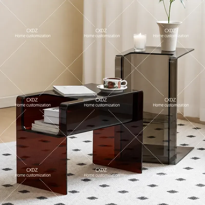 Modern Light Luxury Transparent Bedside Table Creative Storage Nightstand for Living Room Bedroom Small Apartment Simple
