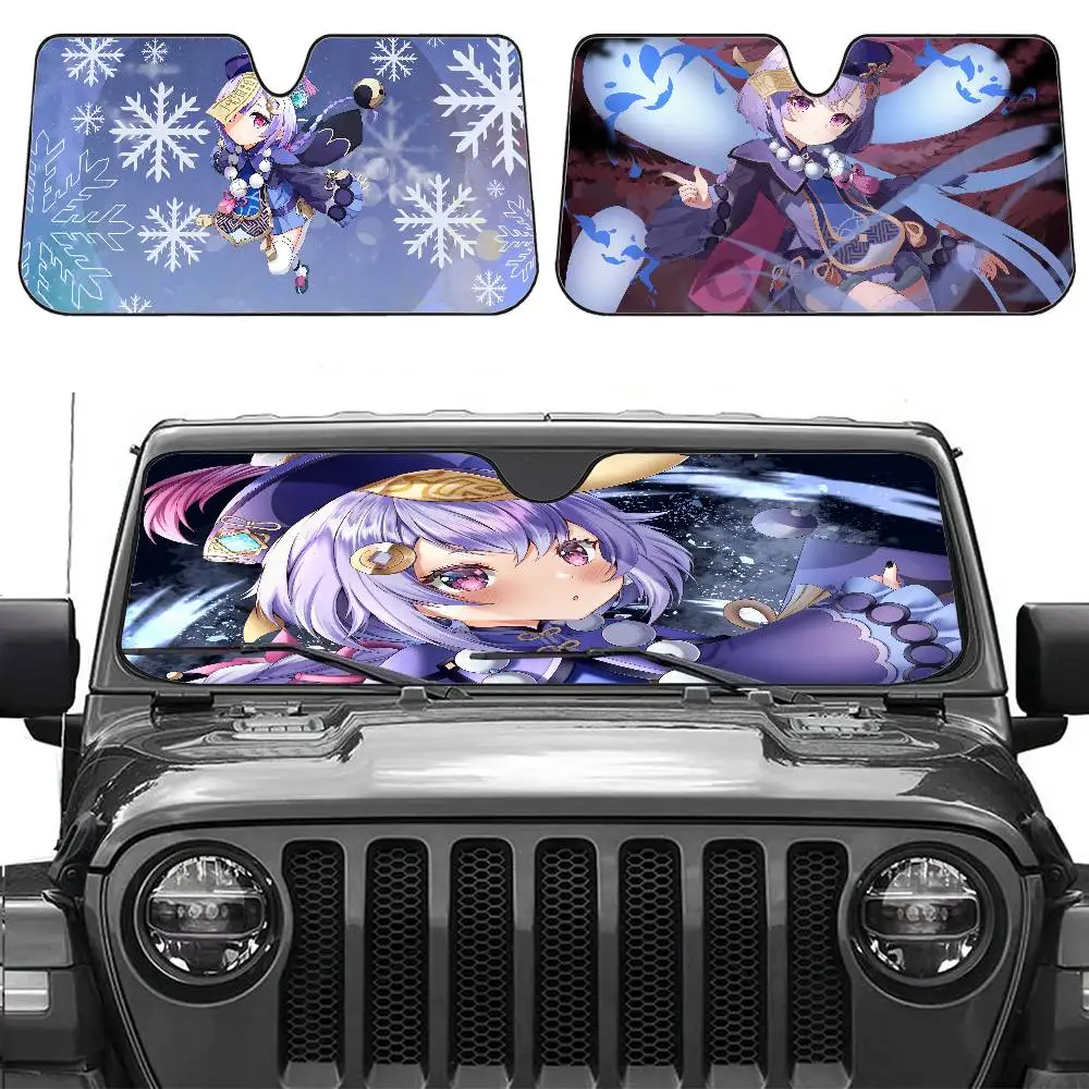 

Cute QIQI Cartoon Animation Car Sunshade Window Sunshade Sunblock Front Windshield Hood Interior Front Baffle Double Ring