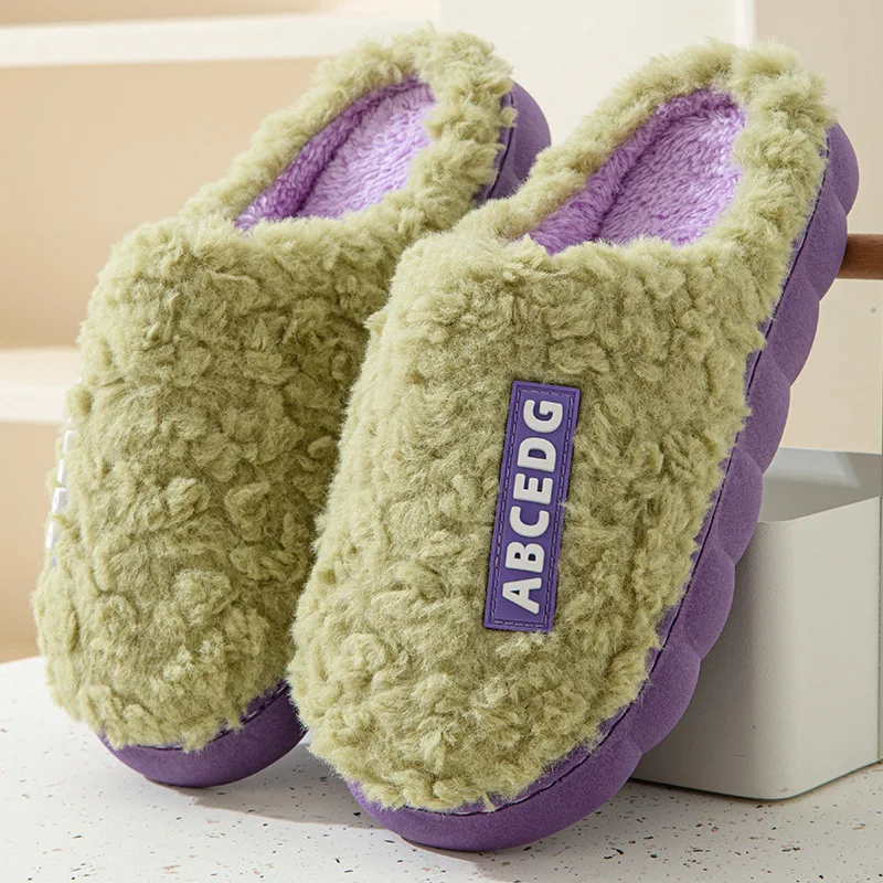 New cotton slippers for men and women autumn and winter with thick bottom for indoor warm and non-slip furry cotton shoes