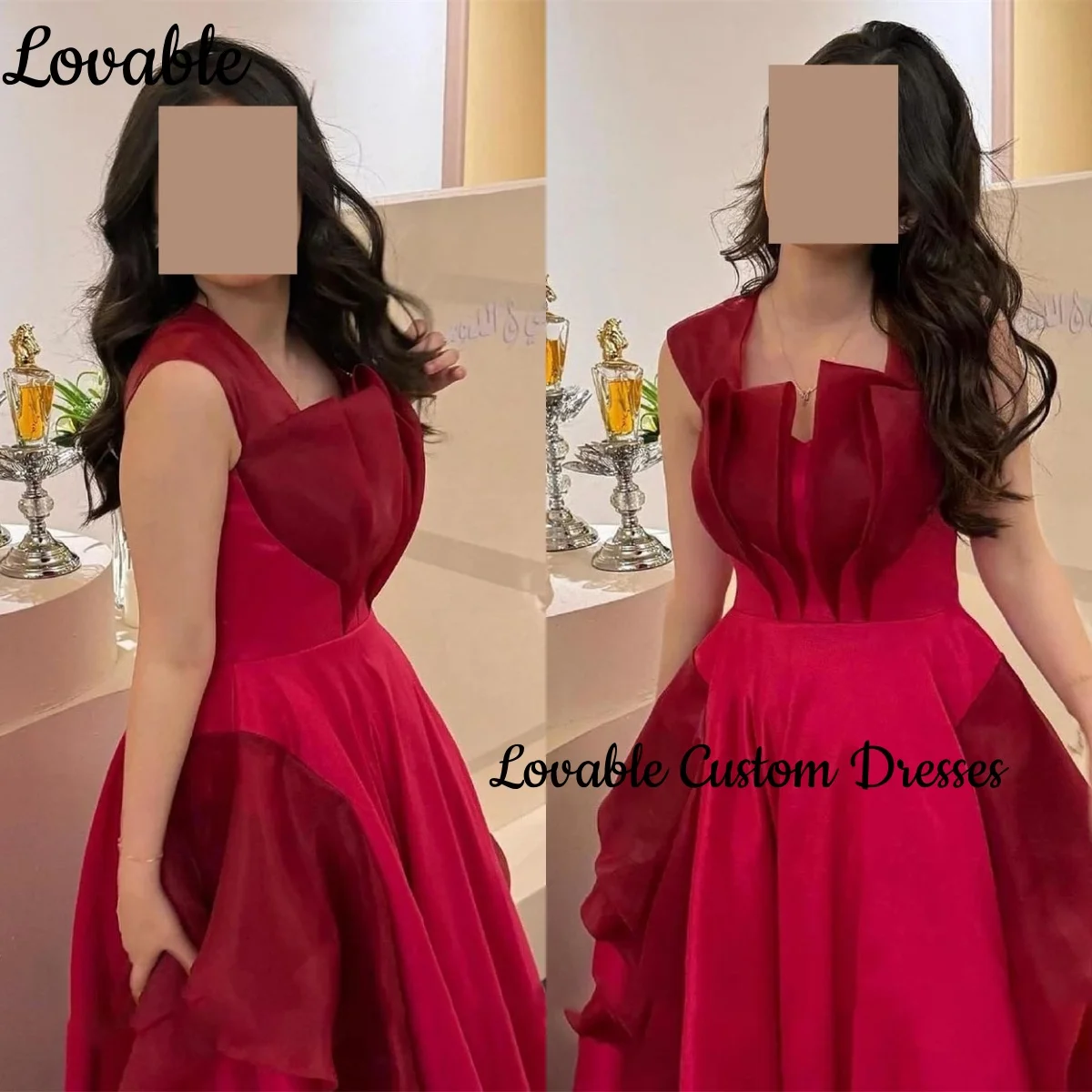 

Wedding Dress Luxury Customize Square Neckline A-Line Floor-Length Zipper Up Elegant Dresses For Women Sleeveless Red Formal Occ