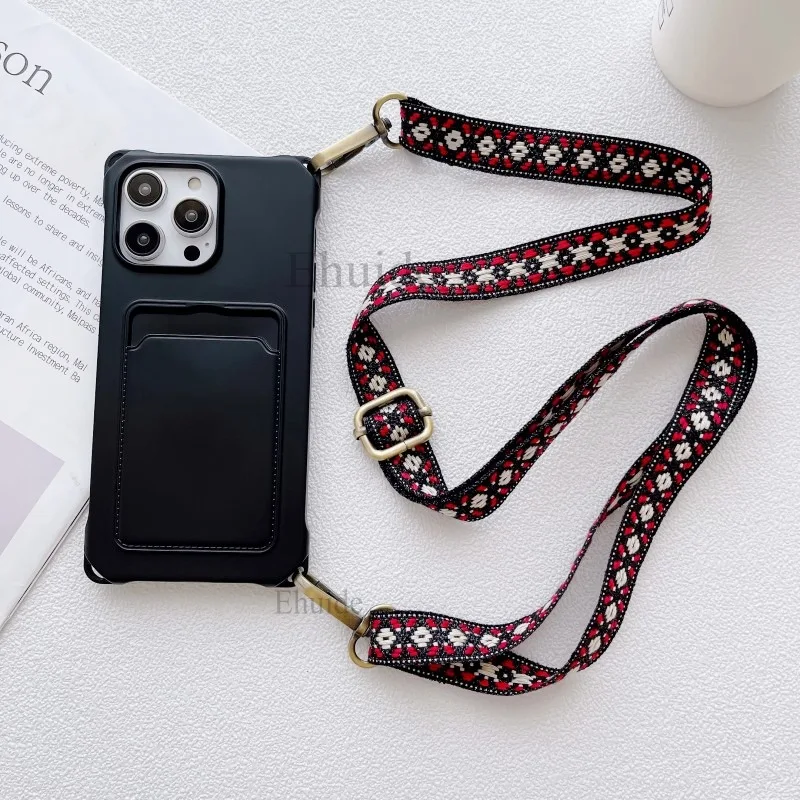 Crossbody Strap Case For iPhone 14 12 13 Mini 11 Pro Max X XR XS 7 8 15 Plus Vintage Lanyard Neck Silicon Wallet Card Slot Cover