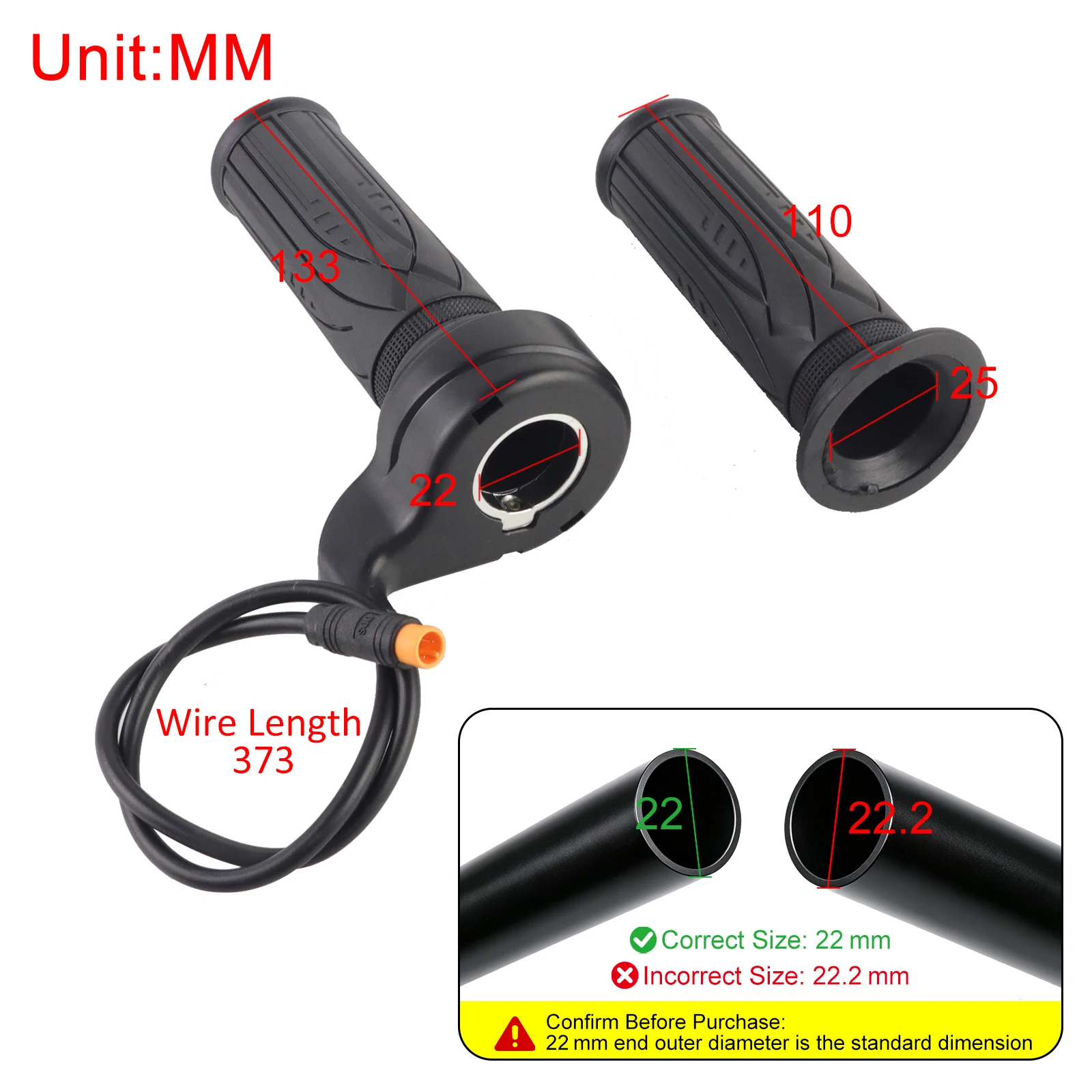 Ebike Throttle Grips 3 Pin Waterproof Electric Bike Full Twist Throttle for 12V 24V 36V 48V 60V Ridstar Q20 E Bike Scooter