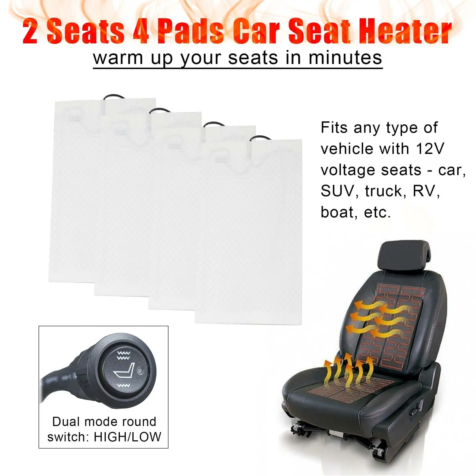 

4 Pcs 12V Universal Car Heat Pad Seat Covers Carbon Fiber Heated Auto Car Seat Heating Pad Warmer Seat Heater Mat