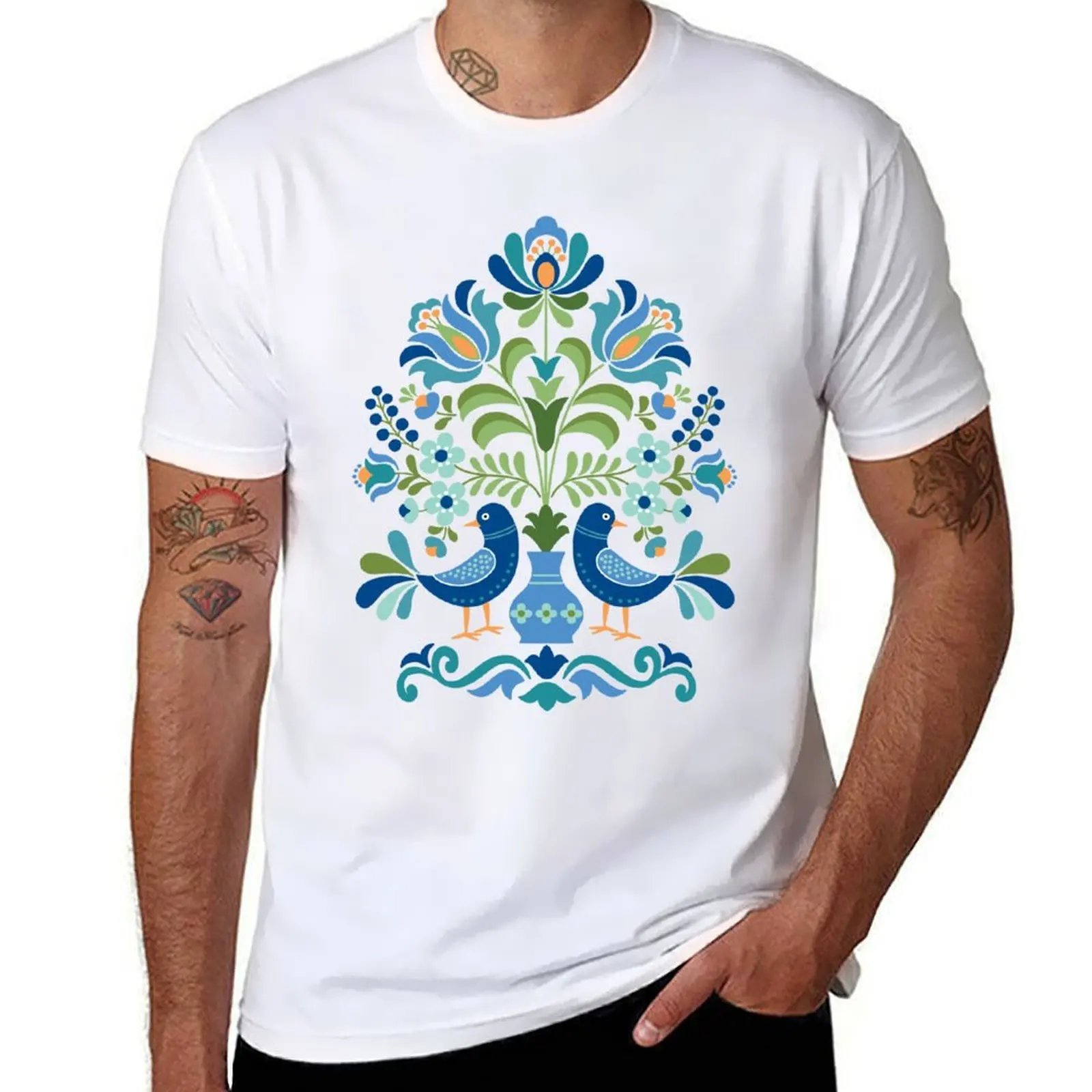 

Hungarian Folk Design Blue Birds T-Shirt t shirt man casual t shirt men 100% cotton luxury brand T-Shirt